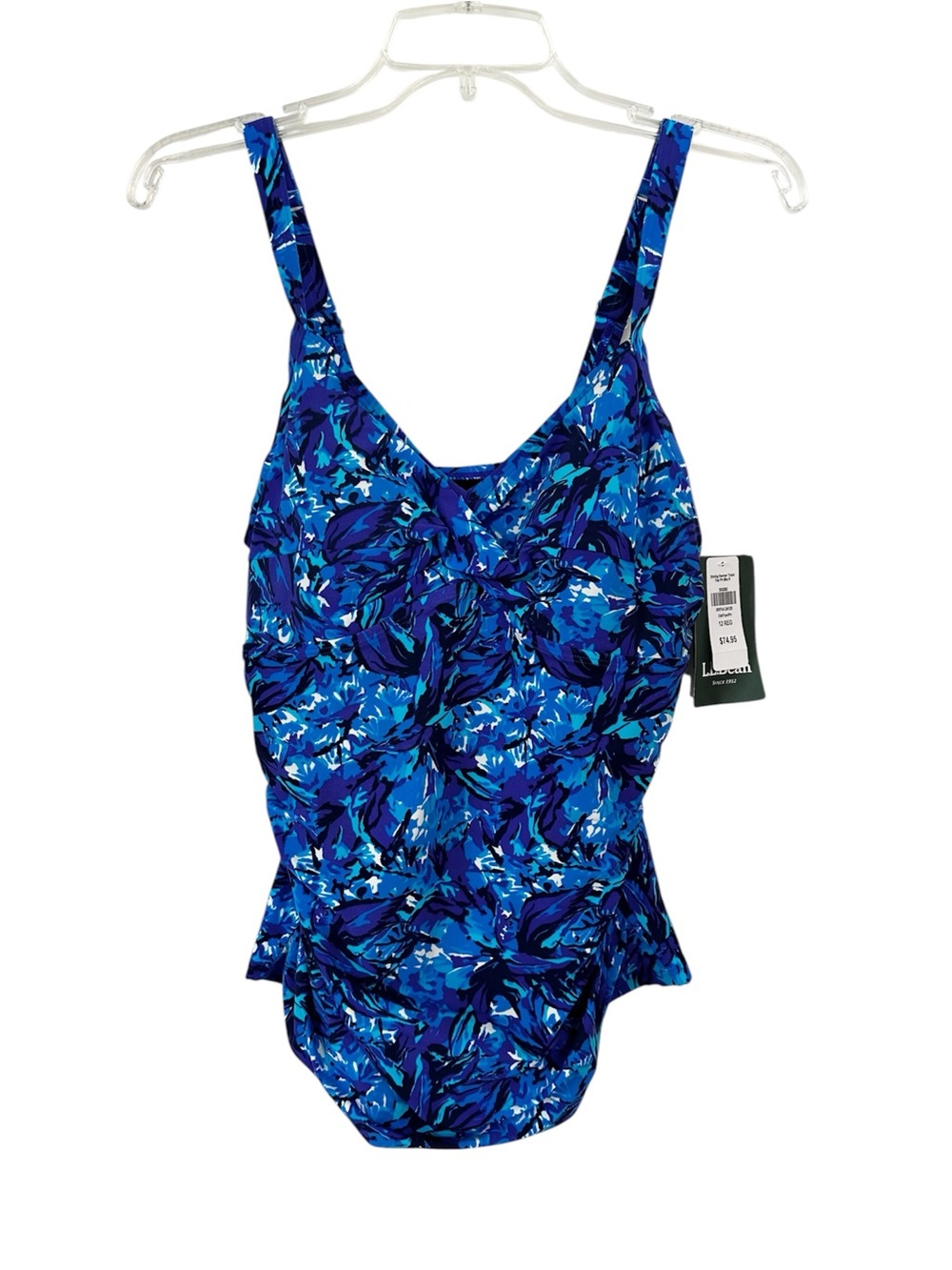 NWT L.L. Bean Swim Top Slimming Tankini Blue Purple Print Women’s Size 12